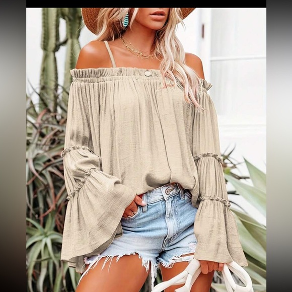 Luxe off shoulder long sleeve casual blouse - Picture 13 of 15